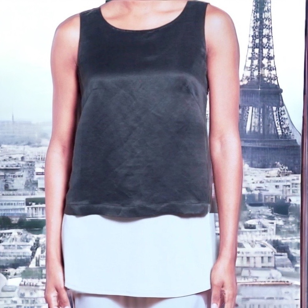 $178 Eileen Fisher Dressy Tank Silk + Linen Small 6 8 Ballet Neck Lustrous Layer